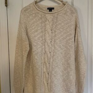 American Living Beige Cable Knit Rollneck Sweater Gold Color Accent Threading